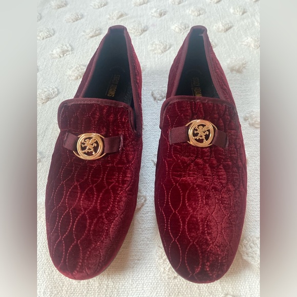 Stacy Adams Slip On Bit Loafer Burgundy Velvet Quilted Christmas Men’s 11.5 - Picture 3 of 7
